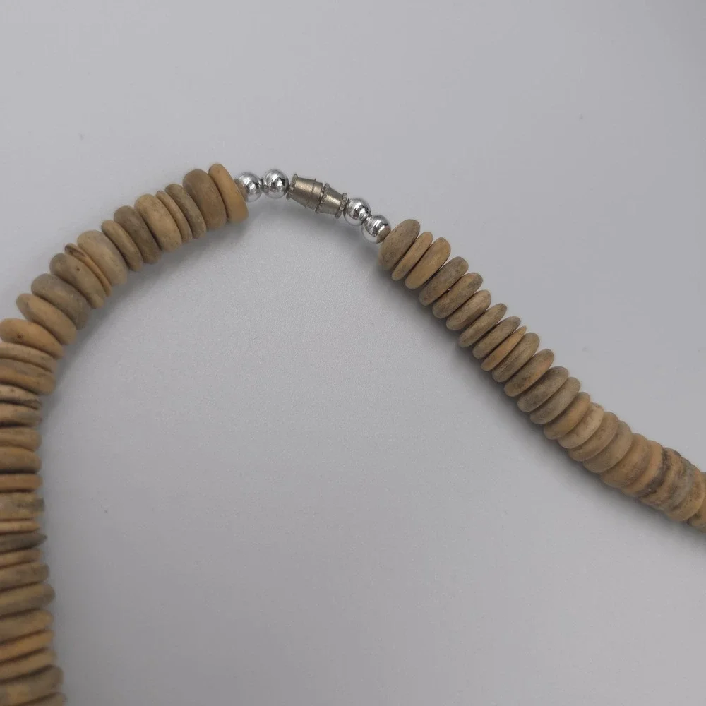 Puka Shell Necklace Hand Carved Wood Sea Turtle Pendant Brown White